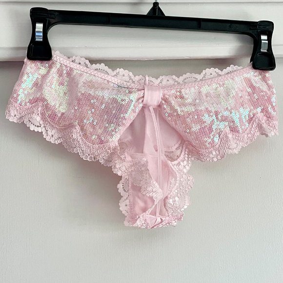 Victoria's Secret Other - Victoria's Secret Pink Mesh and Sequin Back Bow Cheeky Stretch Bikini Panties S